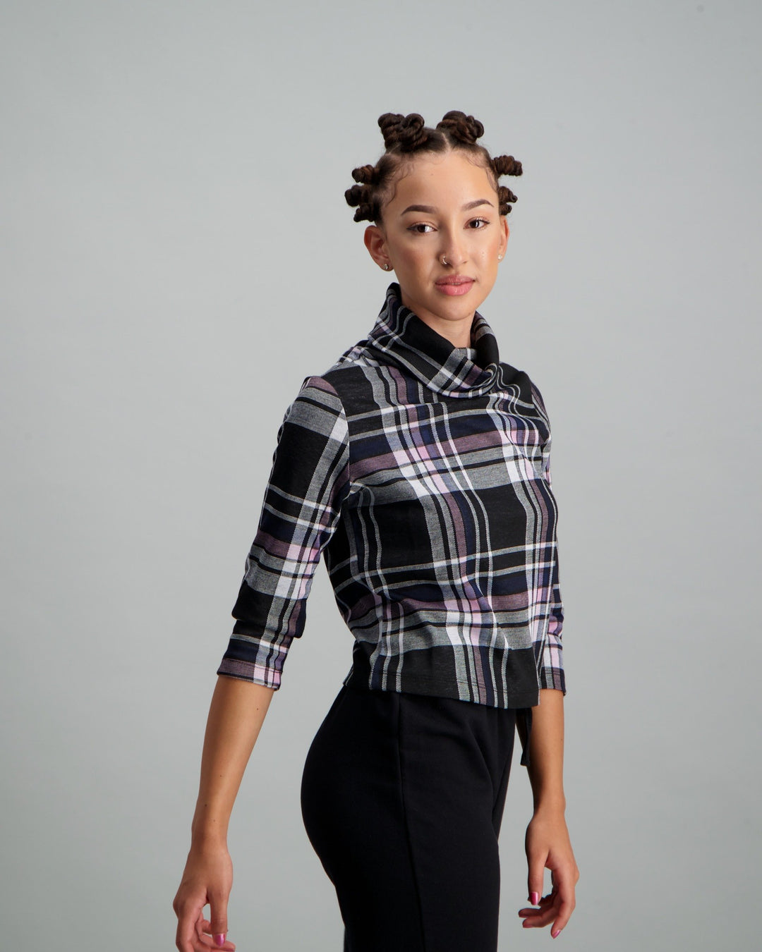 Fashion-Ladies Turtle Neck Checkered Top