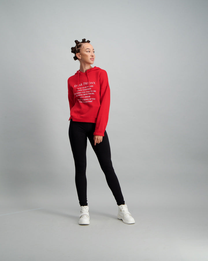 Ladies Slogan Hoodie - Dark Red