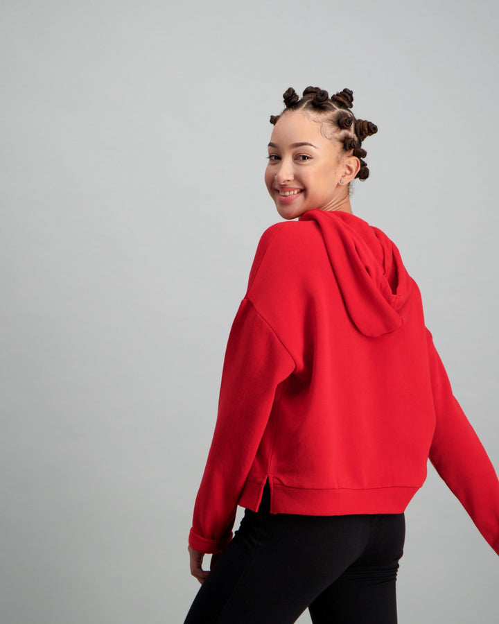 Ladies Slogan Hoodie - Dark Red