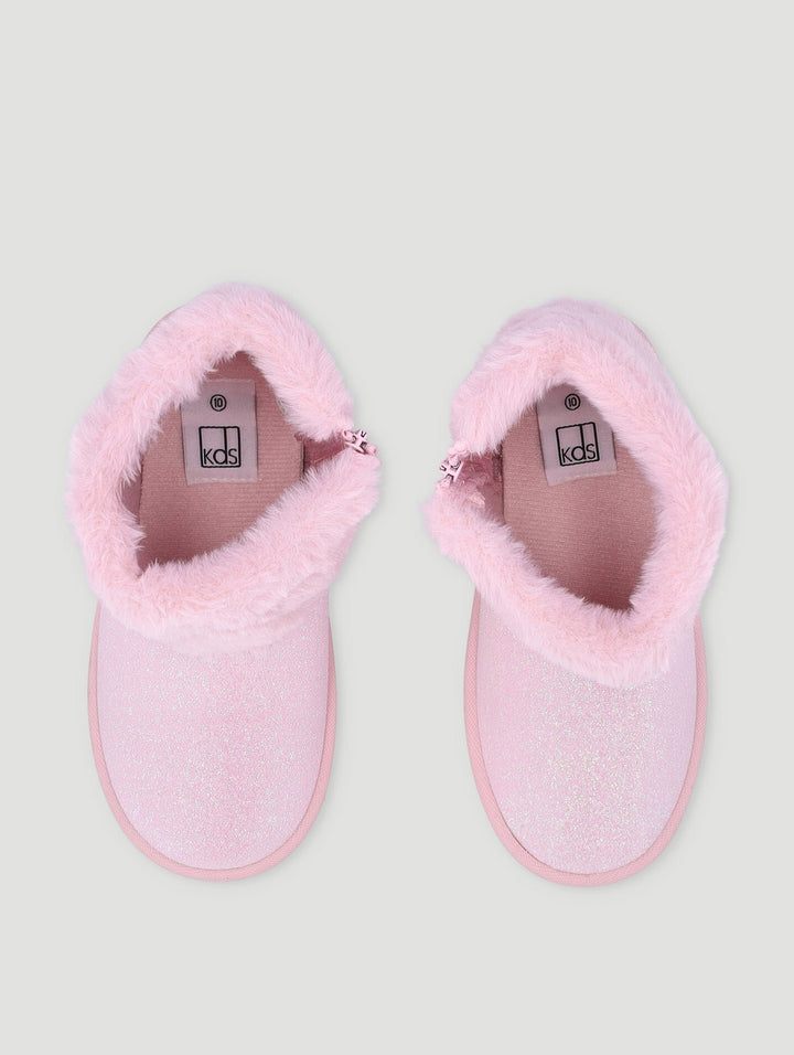 Pre-Girls Glitter Slipper Boot - Dusty Pink