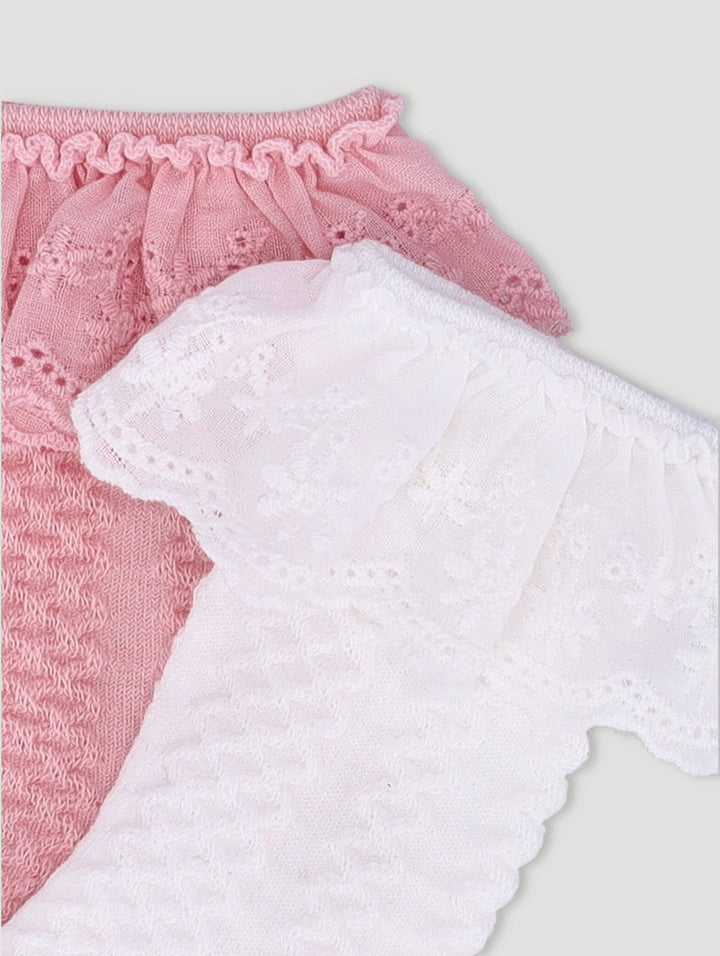 Baby Girls 2 Pack Knee High Lace Socks - Cream