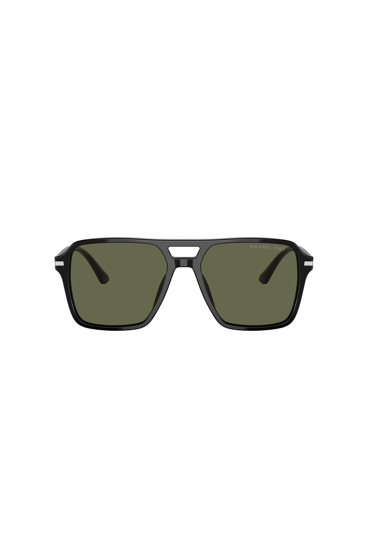 Square Frame Green Lens Sunglasses - Black