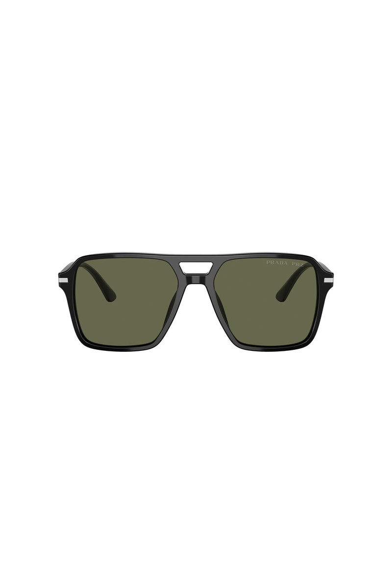Square Frame Green Lens Sunglasses - Black