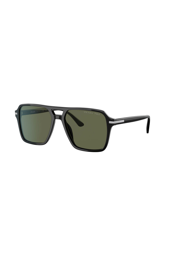 Square Frame Green Lens Sunglasses - Black