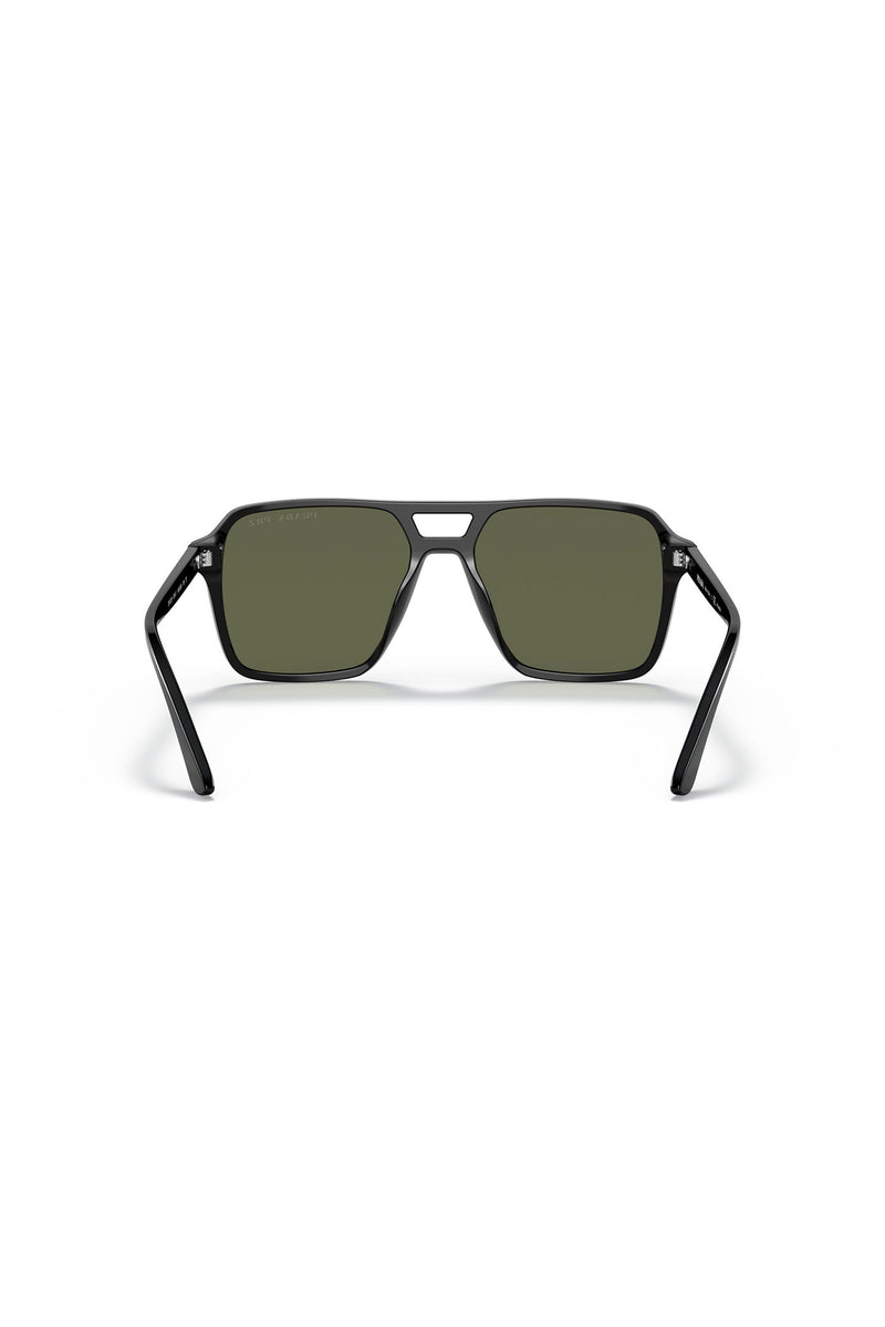 Square Frame Green Lens Sunglasses - Black