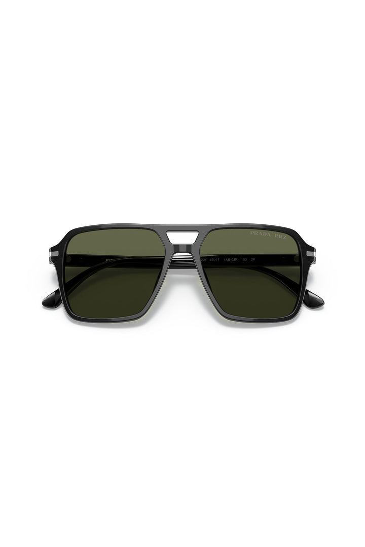 Square Frame Green Lens Sunglasses - Black
