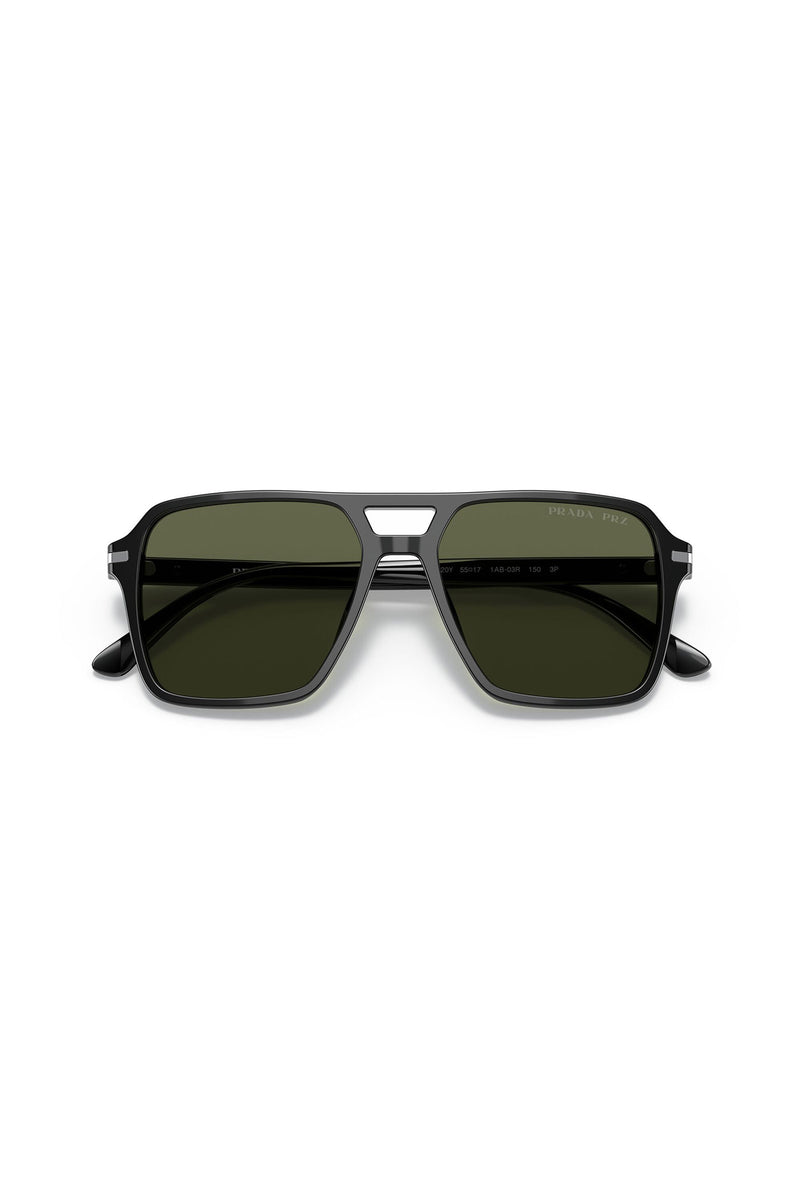 Square Frame Green Lens Sunglasses - Black