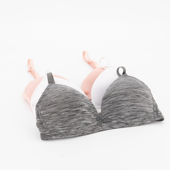 Ladies 3 Pack A-Frame Bra - Grey/Pink/White