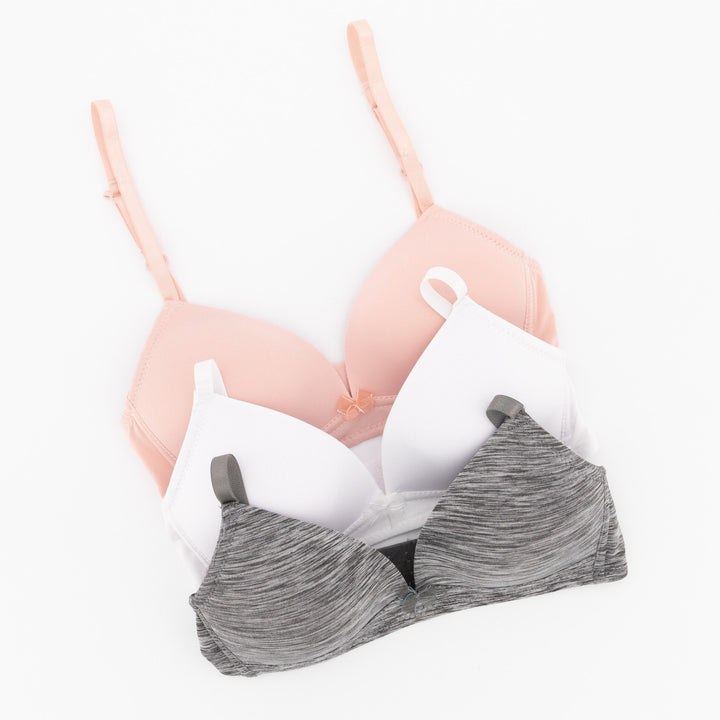 Ladies 3 Pack A-Frame Bra - Grey/Pink/White