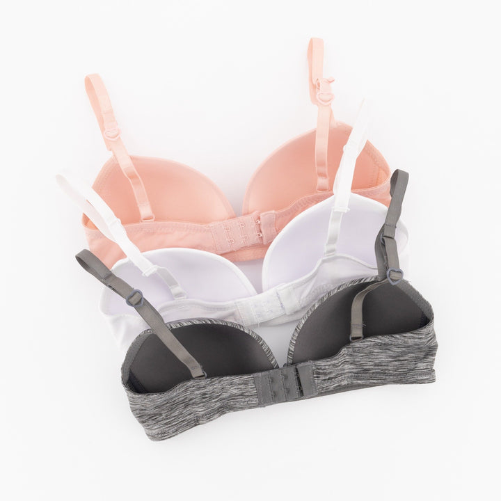 Ladies 3 Pack A-Frame Bra - Grey/Pink/White
