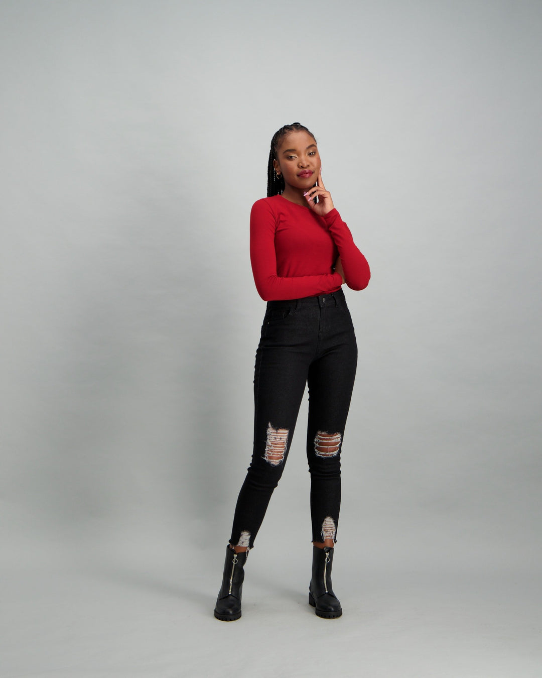 Ladies Long Sleeve Basic T-Shirt - Dark Red