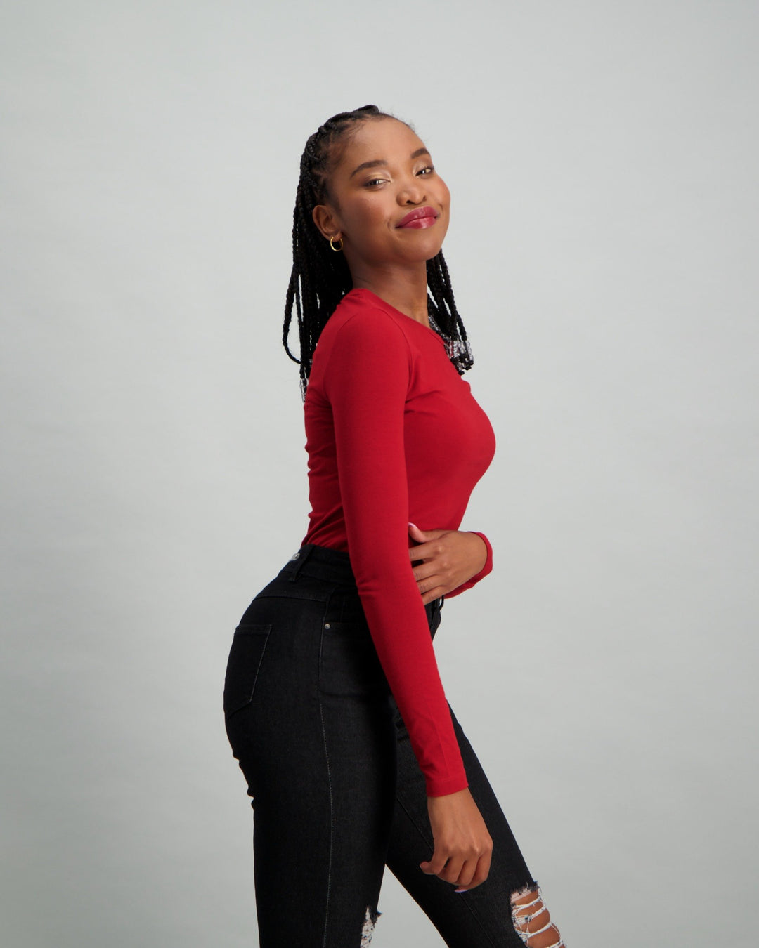 Ladies Long Sleeve Basic T-Shirt - Dark Red