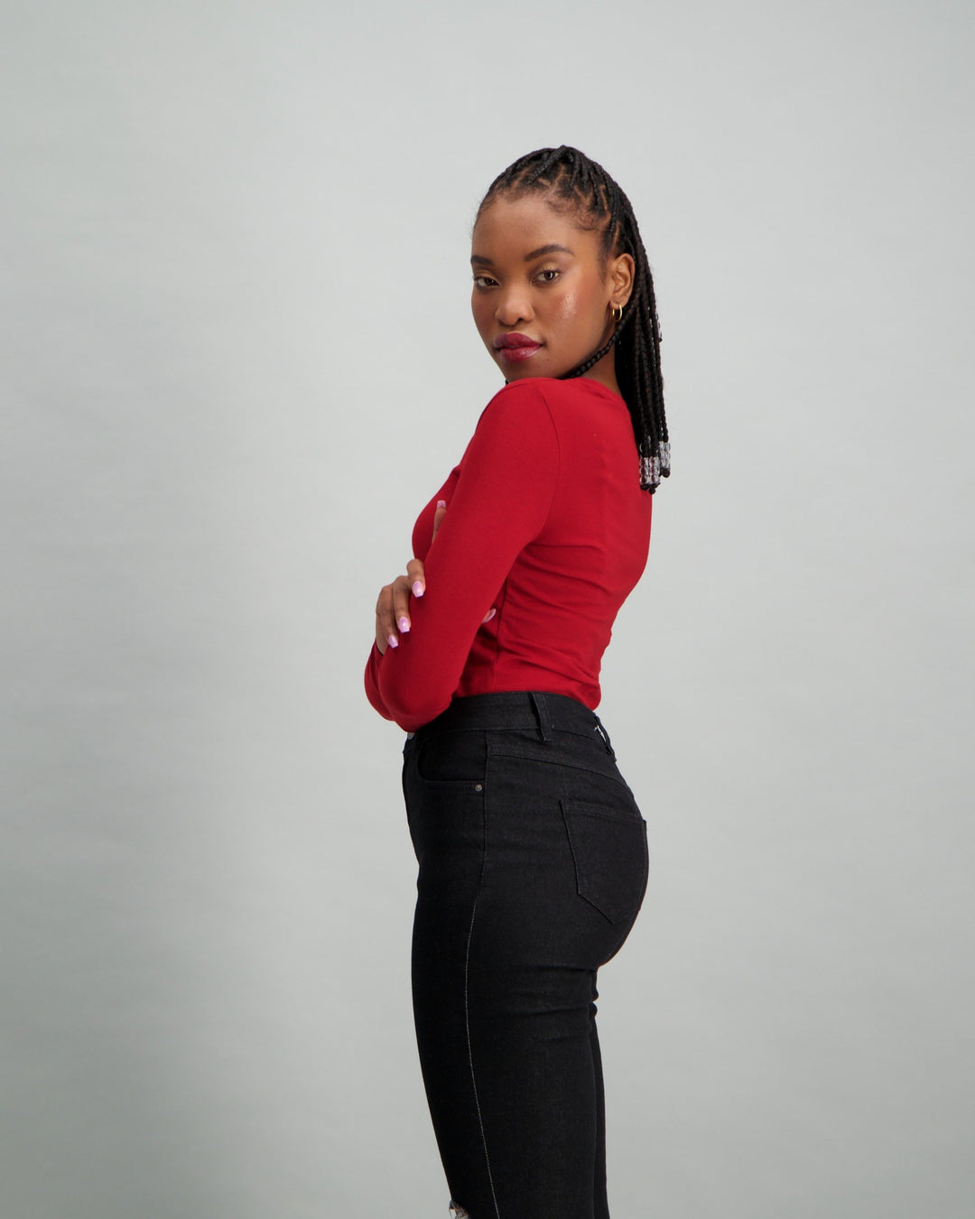 Ladies Long Sleeve Basic T-Shirt - Dark Red