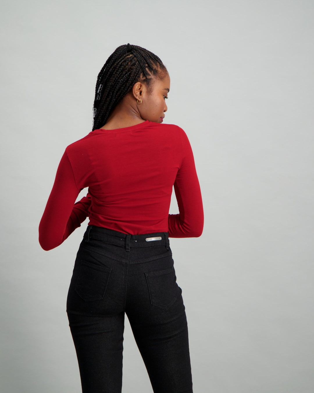 Ladies Long Sleeve Basic T-Shirt - Dark Red