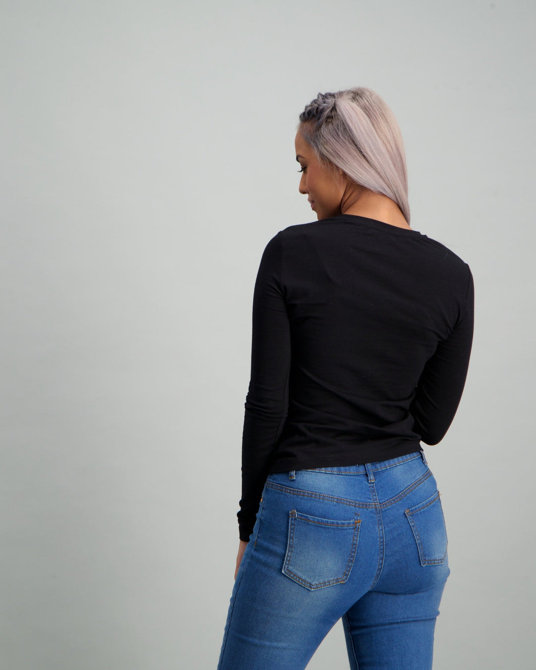 Ladies Long Sleeve Basic T-Shirt - Black