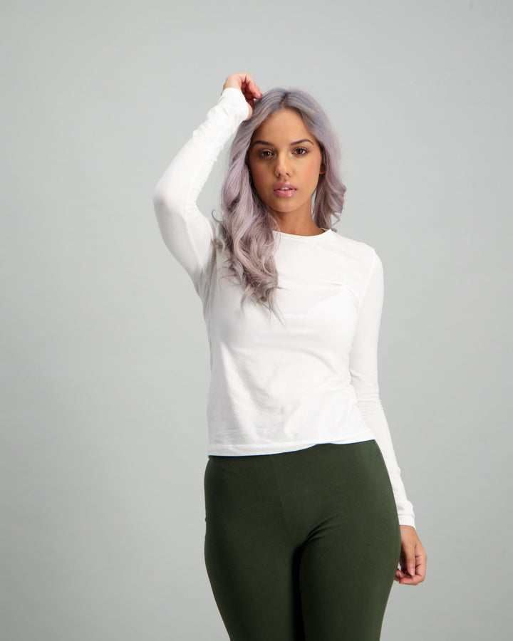 Ladies Long Sleeve Basic T-Shirt - White