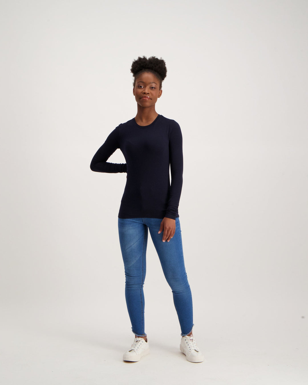 Ladies Long Sleeve Basic T-Shirt - Navy