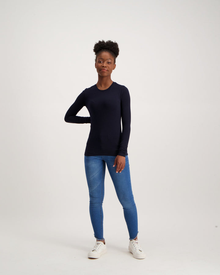Ladies Long Sleeve Basic T-Shirt - Navy
