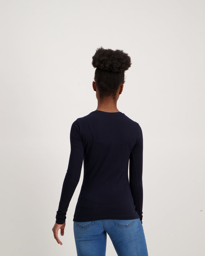 Ladies Long Sleeve Basic T-Shirt - Navy
