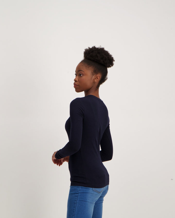 Ladies Long Sleeve Basic T-Shirt - Navy