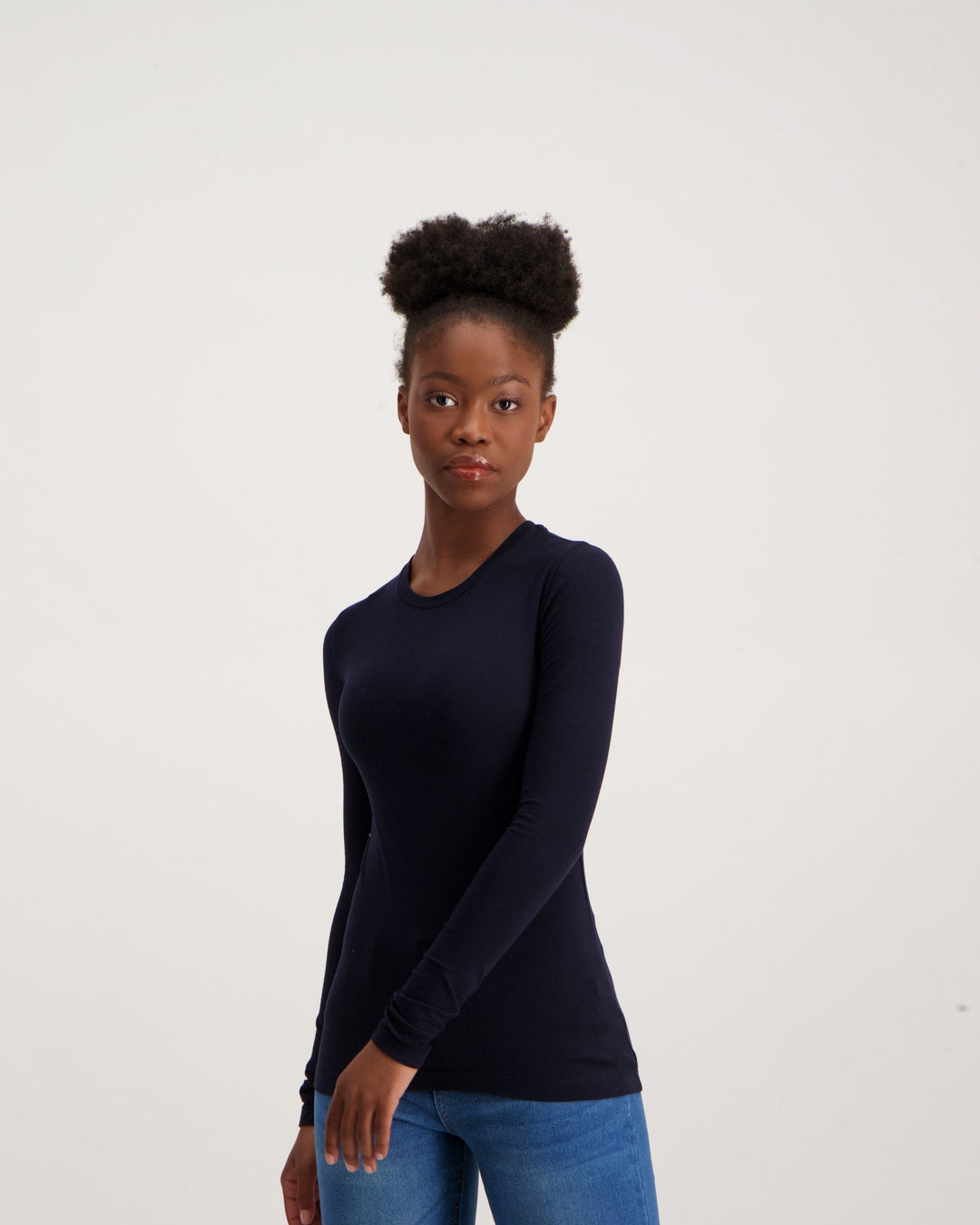 Ladies Long Sleeve Basic T-Shirt - Navy