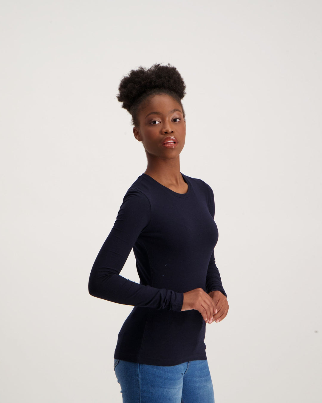 Ladies Long Sleeve Basic T-Shirt - Navy