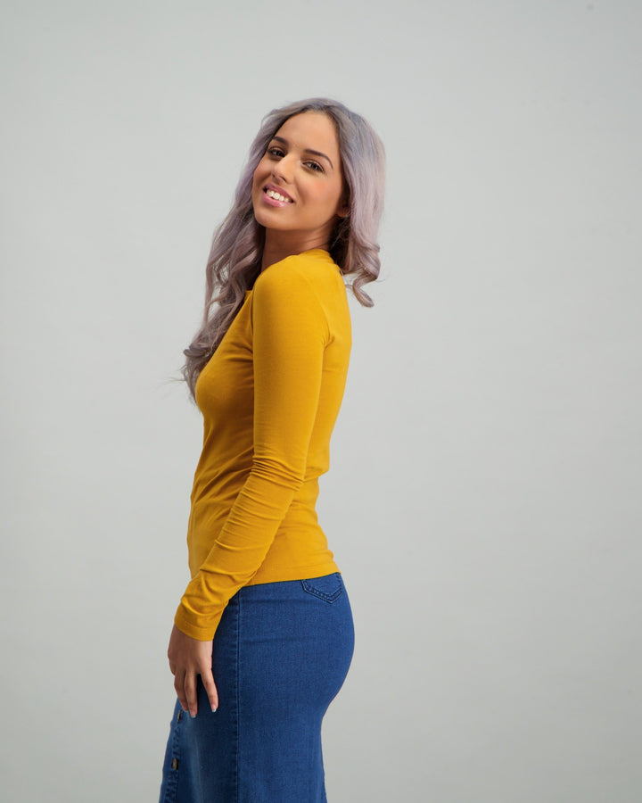 Ladies Long Sleeve Basic T-Shirt - Mustard