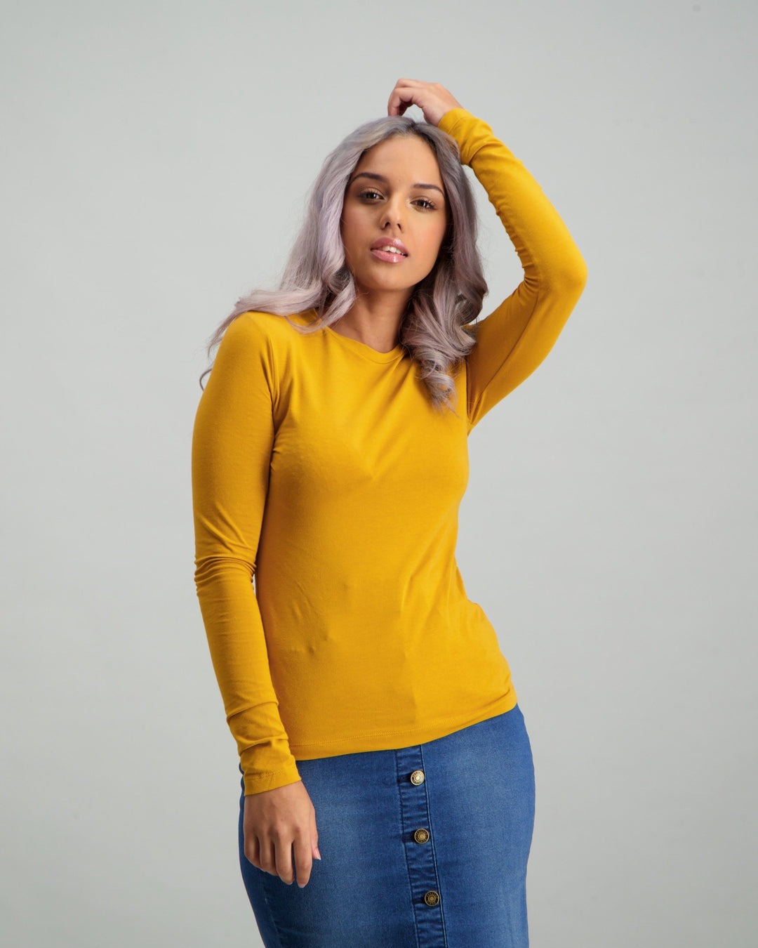 Ladies Long Sleeve Basic T-Shirt - Mustard