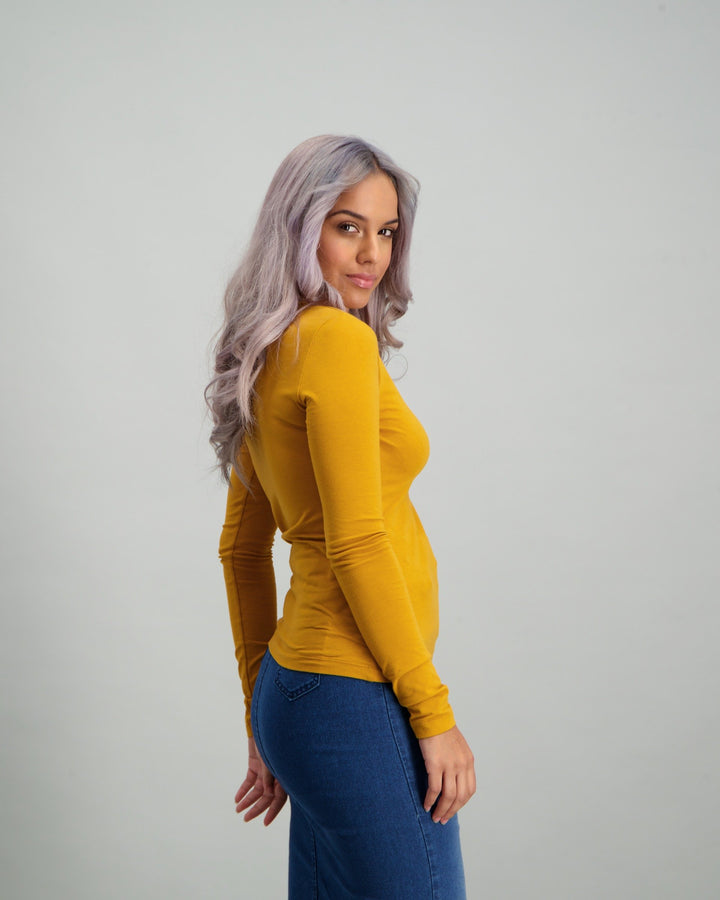 Ladies Long Sleeve Basic T-Shirt - Mustard