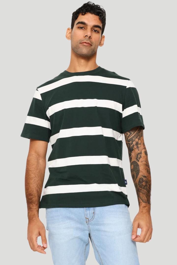 Stripe Tee - Dark Green/Off White