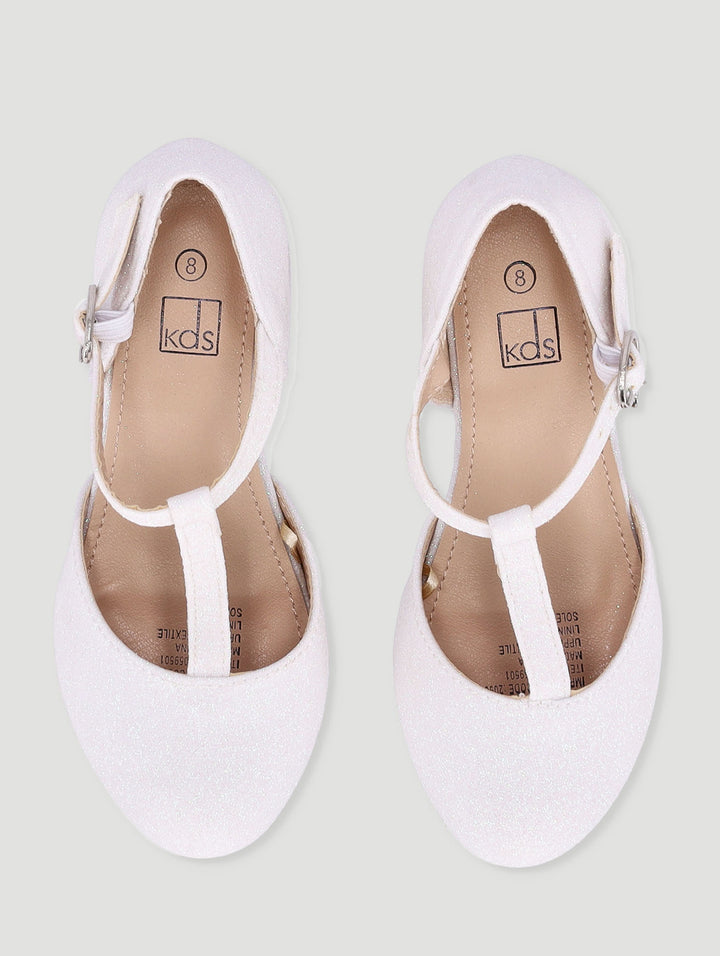 Pre-Girls Glitter T-Bar Heel - White