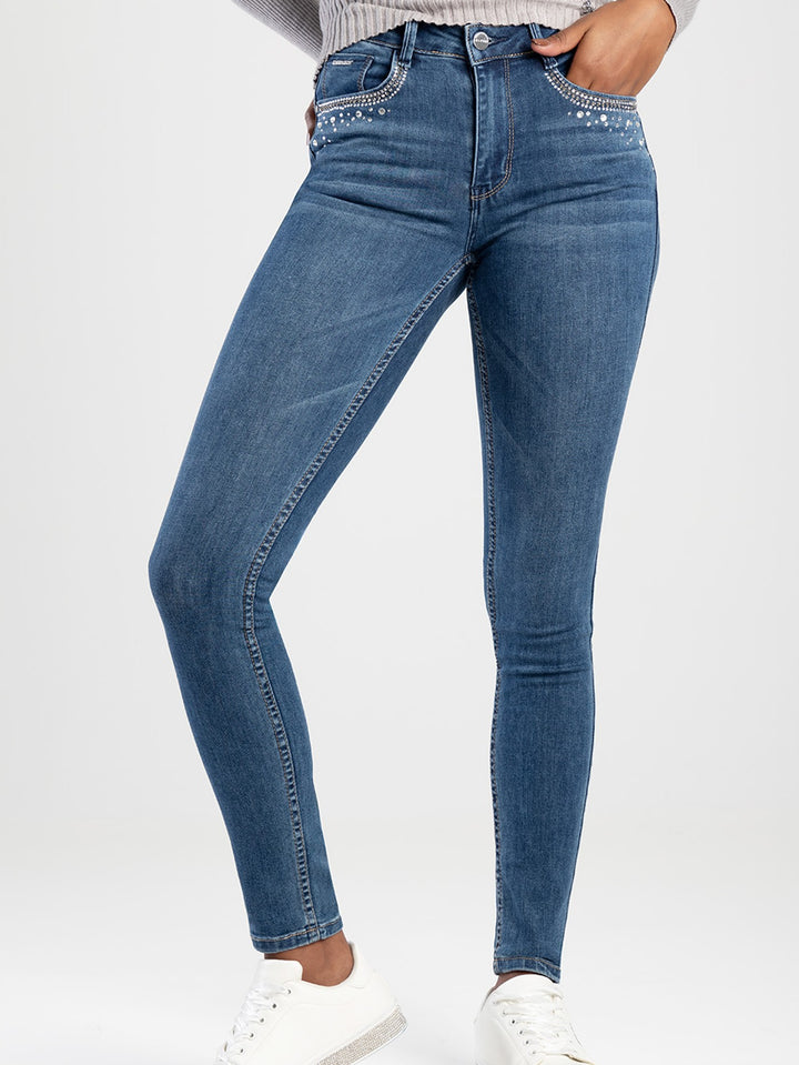 Axel Skinny Denim Jean With Pocket Detail - Mid Blue