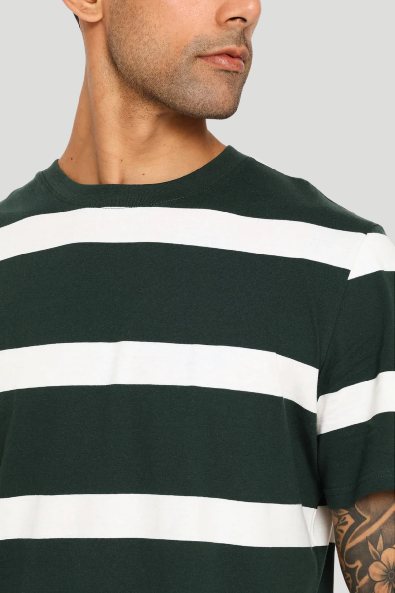 Stripe Tee - Dark Green/Off White