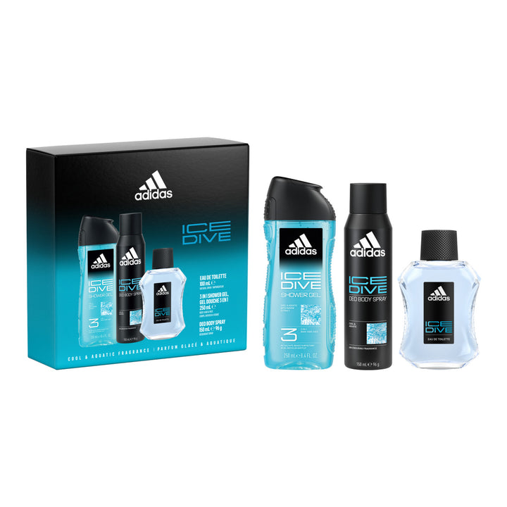 Adidas Ice Dive Giftset including an Eau de Toilette, Deo Body Spray and Shower Gel 100 ML + 250 ML + 150 ML