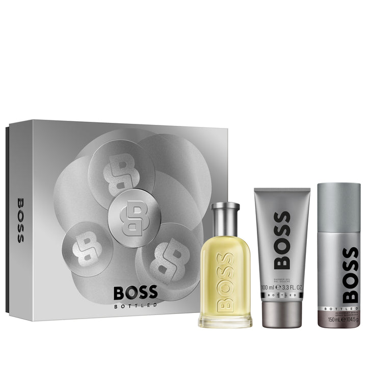 BOSS Bottled Eau de Toilette, Shower Gel, and Deodorant Spray for Men Trio Gift Set