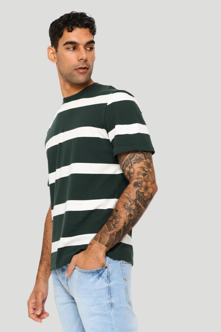 Stripe Tee - Dark Green/Off White