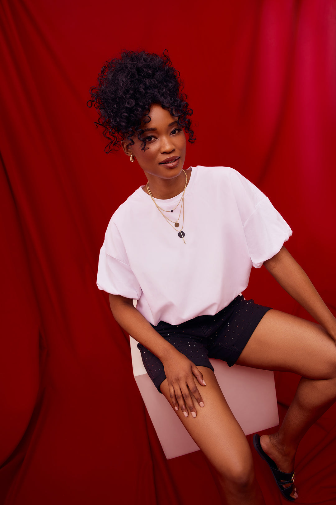 Bubble Sleeve & Hem Combo Top - White