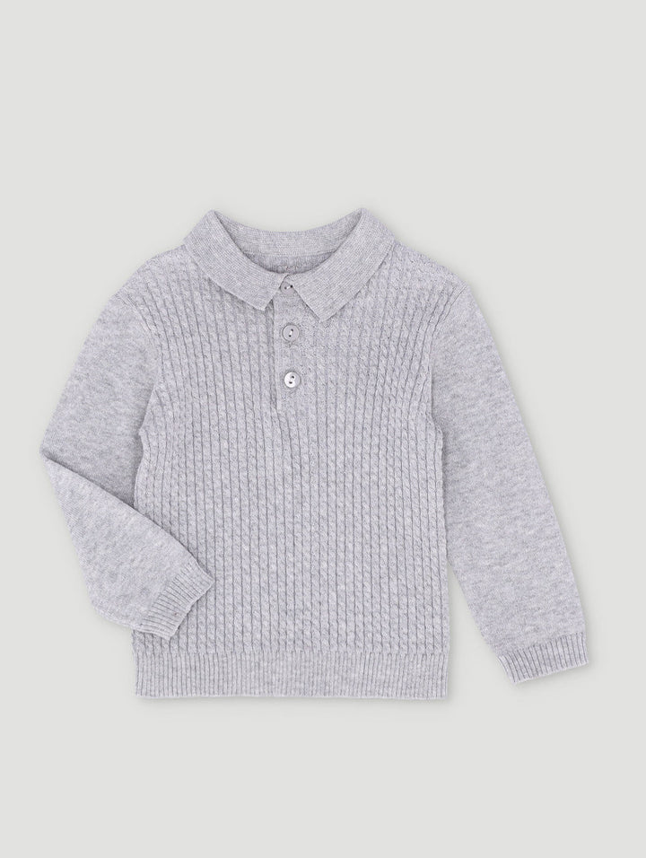 Keedo Baby Boys Cable Knit Smart Polo Top - Grey