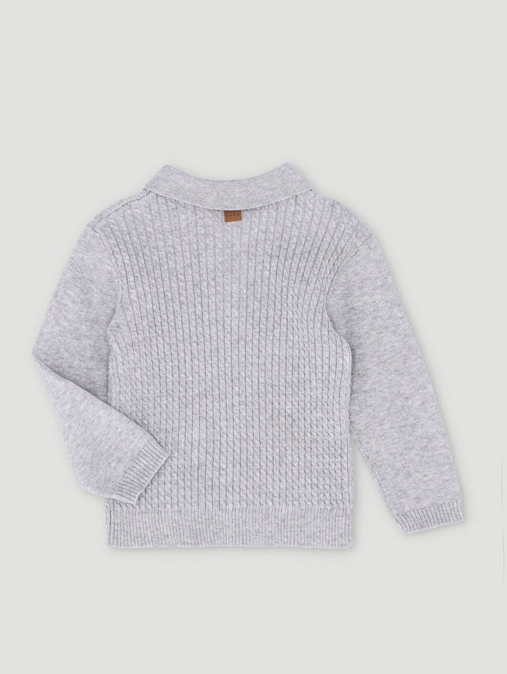 Keedo Baby Boys Cable Knit Smart Polo Top - Grey