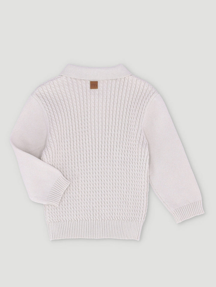 Keedo Boys Cable Knit Smart Polo Top - Grey