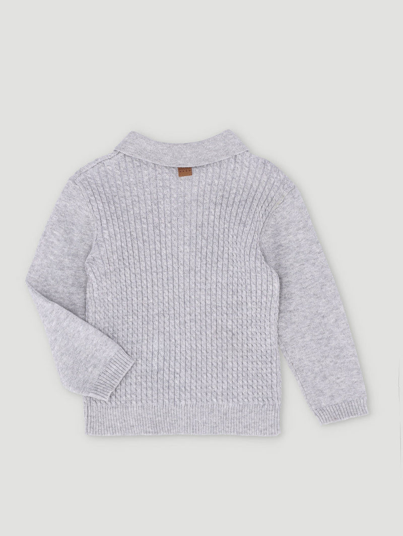 Keedo Baby Boys Cable Knit Smart Polo Top - Grey