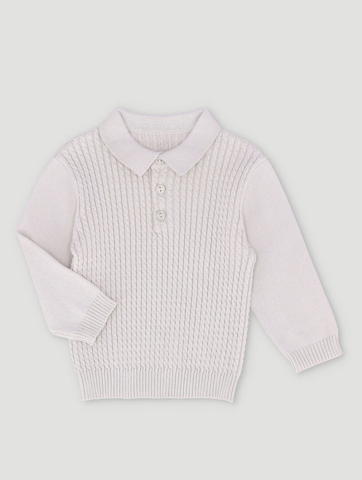 Keedo Boys Cable Knit Smart Polo Top - Grey
