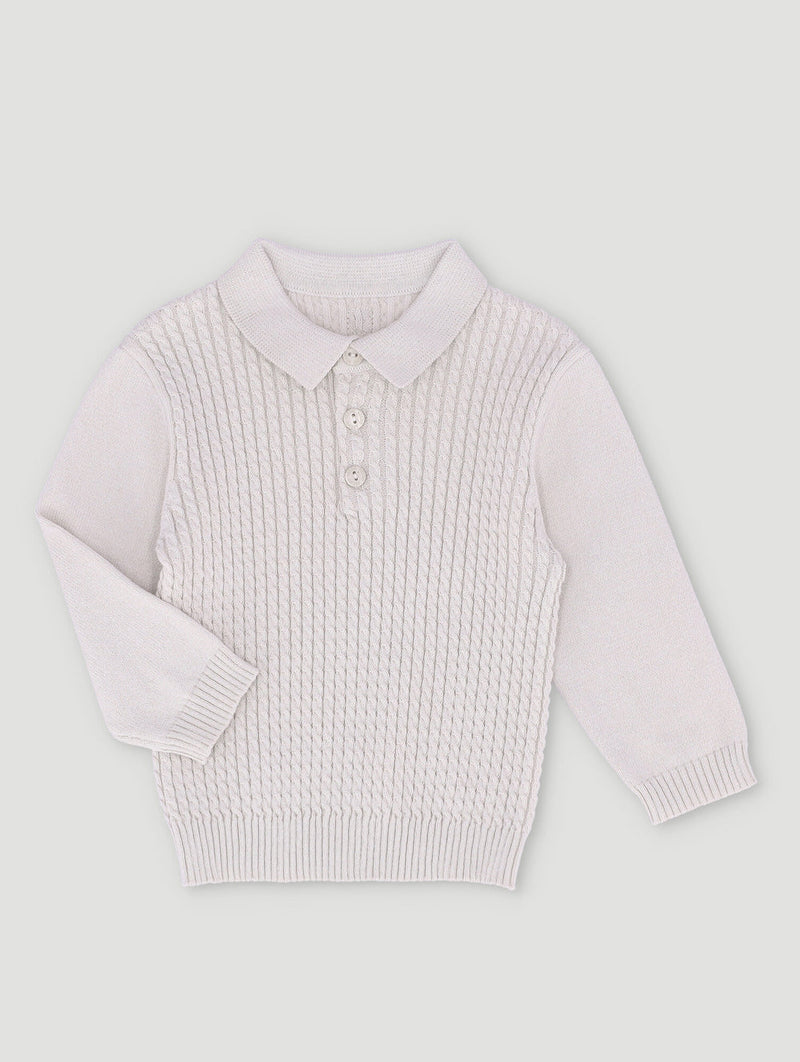 Keedo Boys Cable Knit Smart Polo Top - Grey