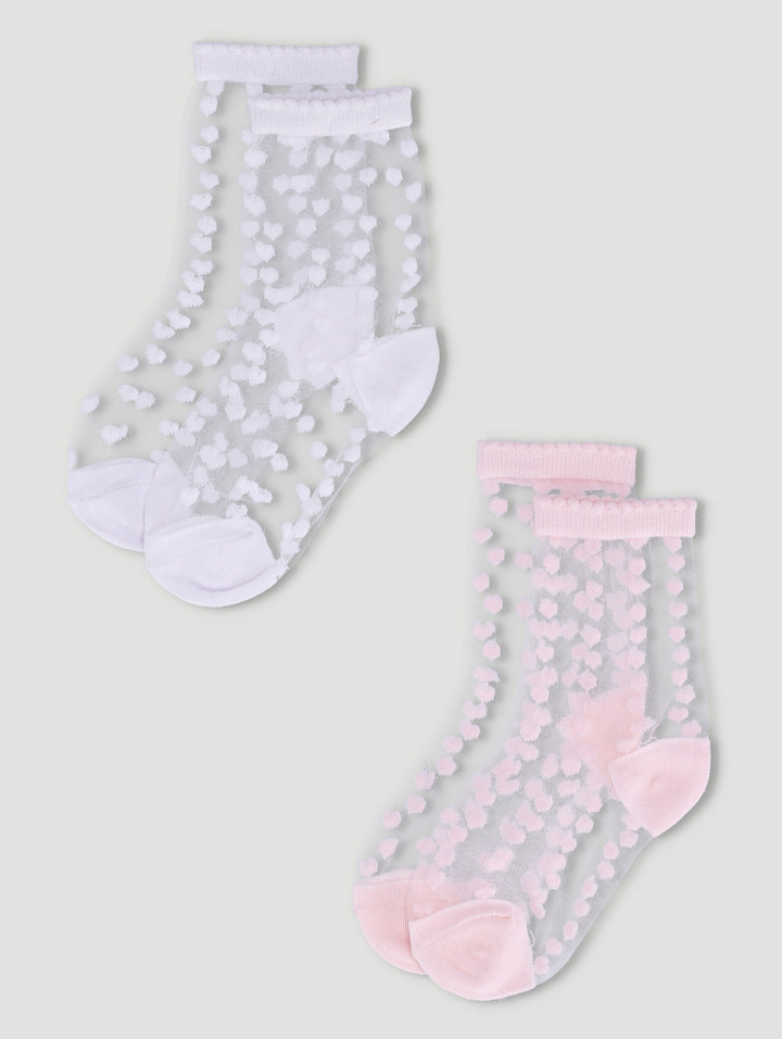 Pre-Girls  2 Pack Mesh Heart Anklet Socks - Pink