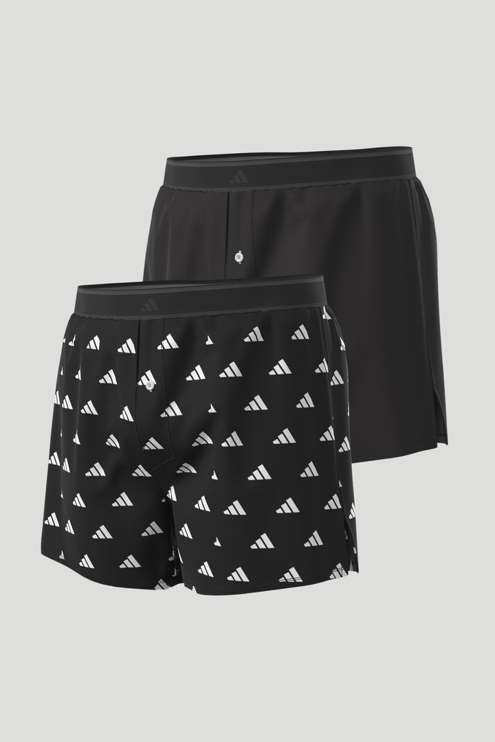 2 Pack Woven Exposed Elastic Boxer - Black