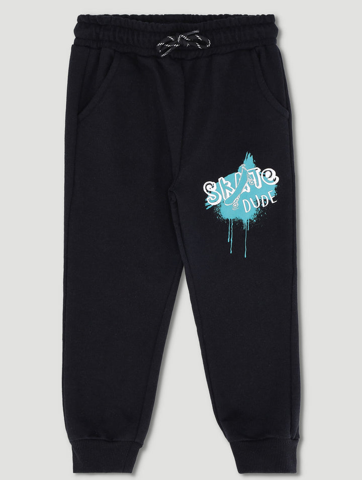 Pre-Boys Fashion Fleece Jogger With Print - Black