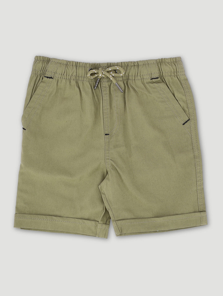 Pre-Boys Mock Turnup Shorts-Green