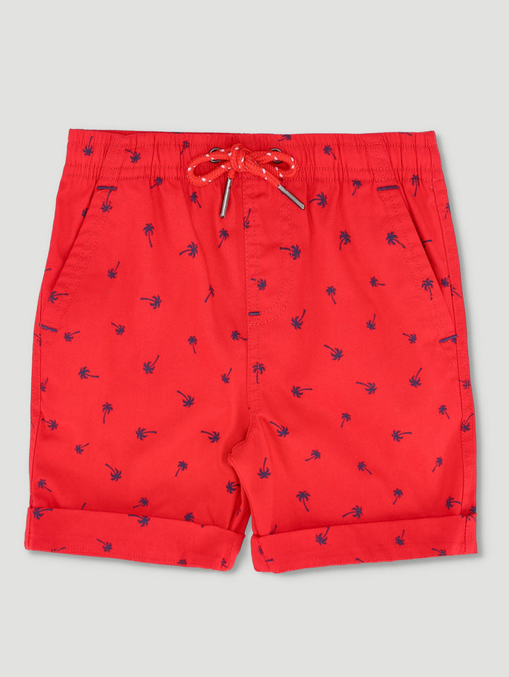 Pre-Boys Printed Turnup Woven Shorts - Red