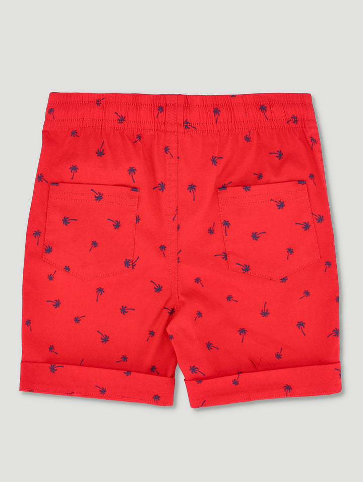 Pre-Boys Printed Turnup Woven Shorts - Red