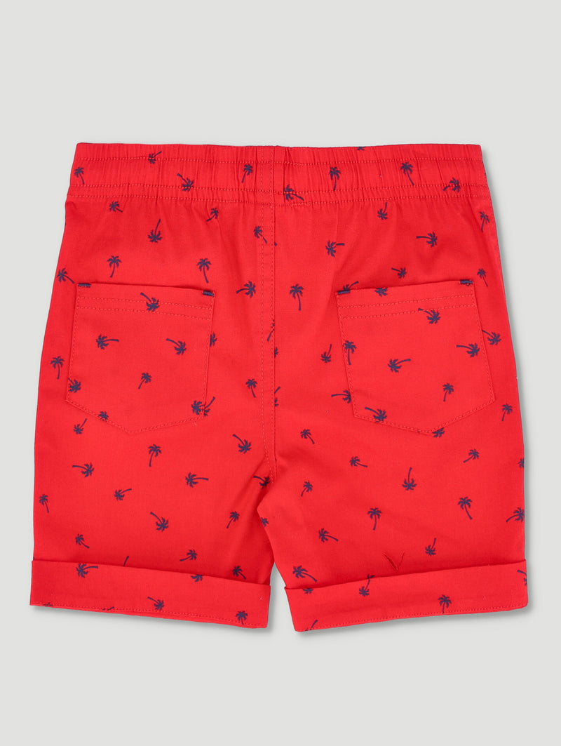 Pre-Boys Printed Turnup Woven Shorts - Red